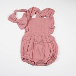 Salopetă din bumbac organic cu bentiță grena